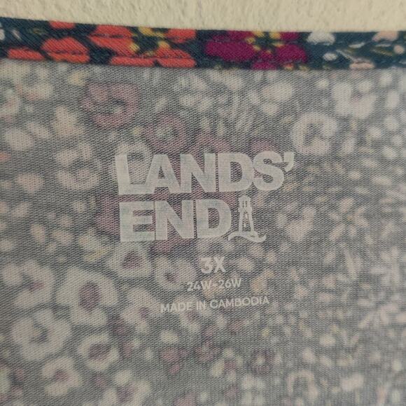 Lands End Floral Midi Dress 3X Tencel V-Neck Blue Multicolor Casual Ruched Soft - Picture 5 of 11